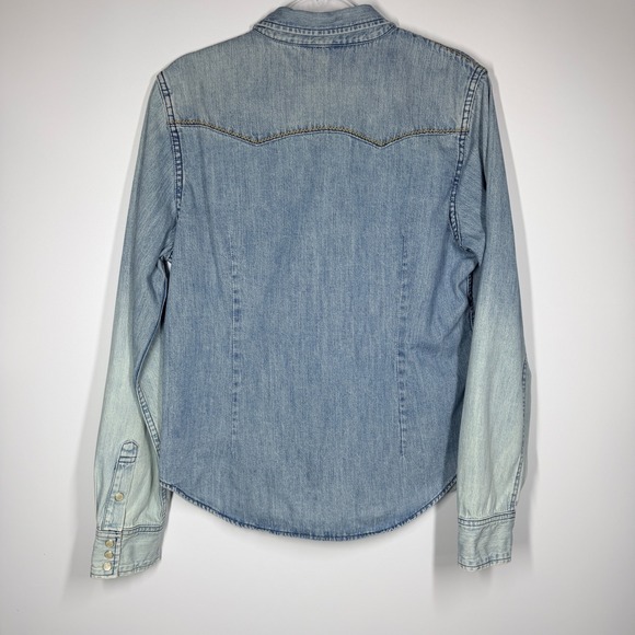 Sundance Vintage Denim Western Pearl Snap Button Shirt Size 14 Light Wash - Picture 7 of 11